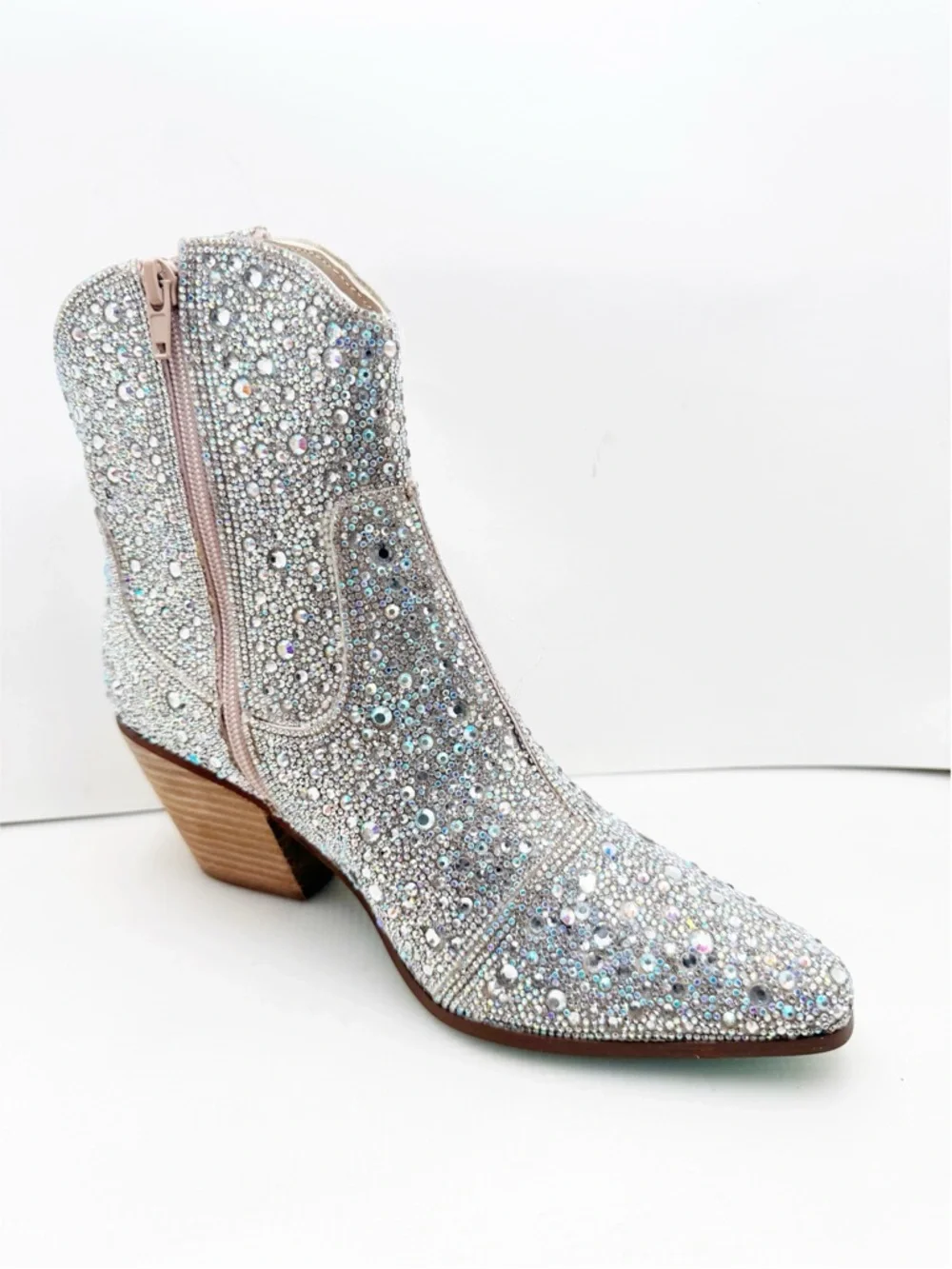 🆕{BETSEY JOHNSON} Blue DIVA Rhinestone Embellished Western Bootie - Picture 4 of 16